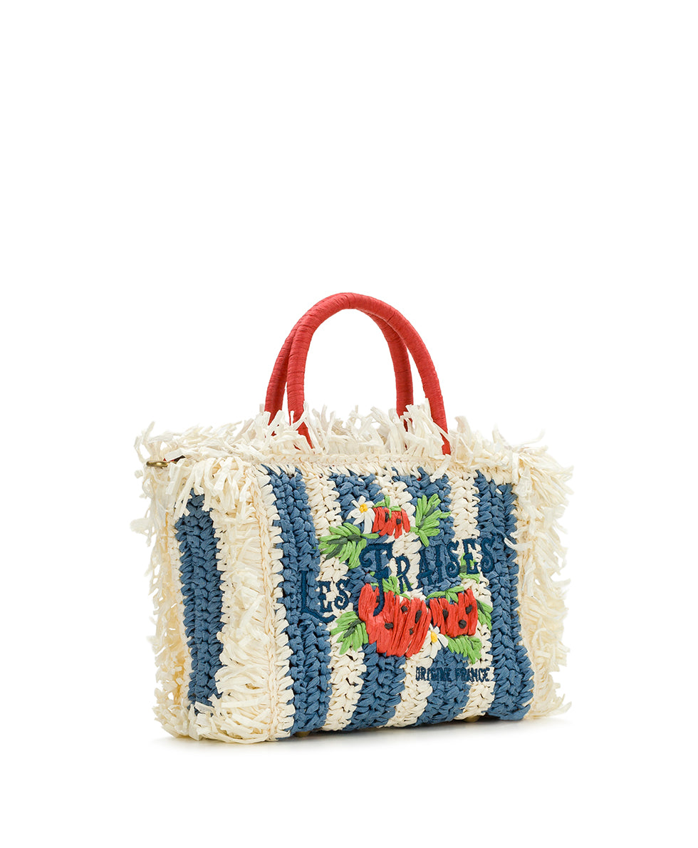Female - Les Fraises Small Tote - Specialty Woven - white/blue - by Patricia Nash - View 4 of 7