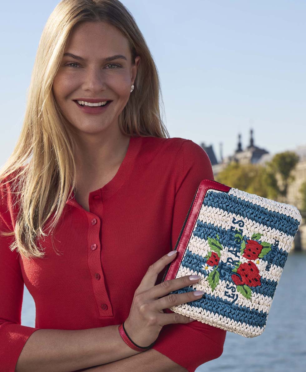 Female - Les Fraises Wristlet - Specialty Woven - white/blue - by Patricia Nash - View 3 of 5