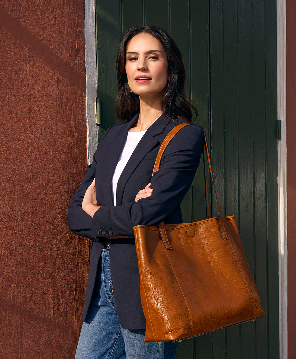 Female - Elise Tote | Brazilian Rugged Leather | Cognac - cognac - by Patricia Nash - View 2 of 7