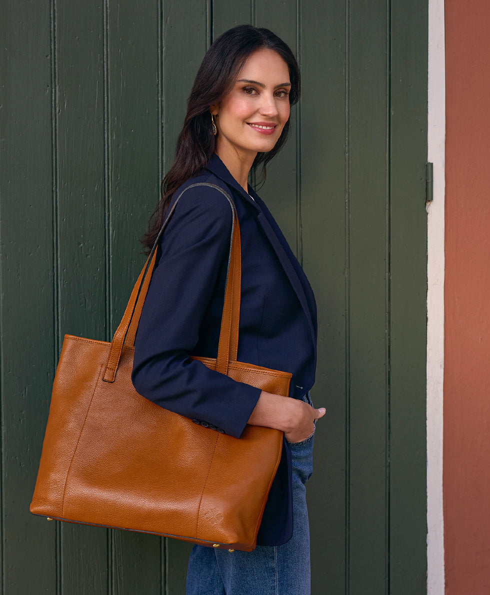 Female - Elise Tote | Brazilian Rugged Leather | Cognac - cognac - by Patricia Nash - View 7 of 7