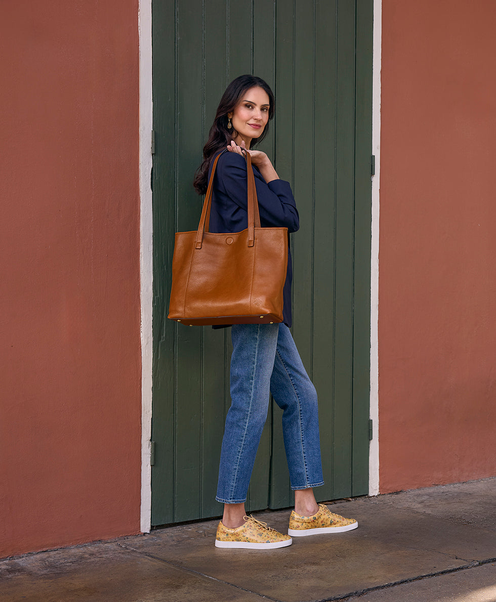 Female - Elise Tote | Brazilian Rugged Leather | Cognac - cognac - by Patricia Nash - View 6 of 7