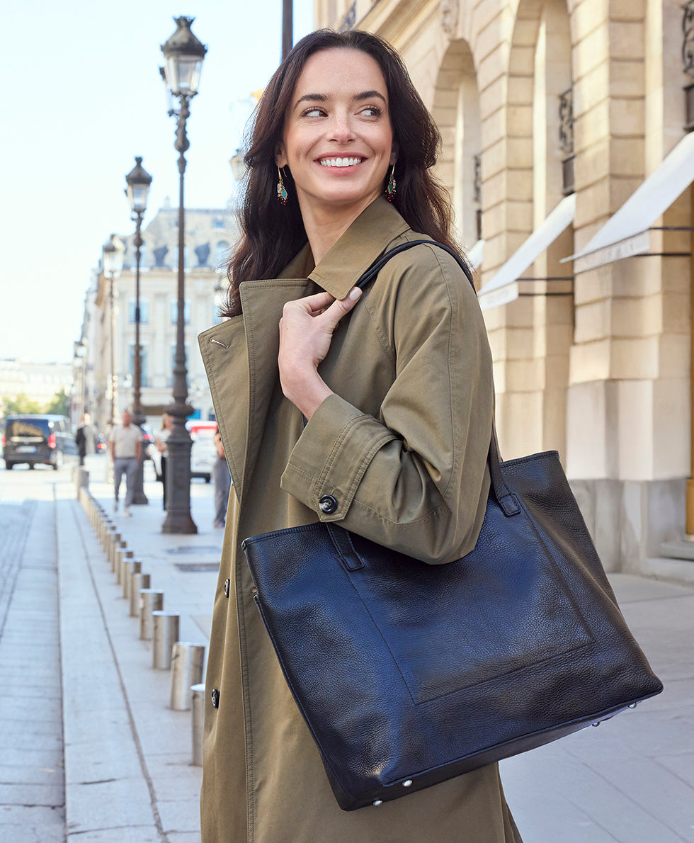 Female - Elise Tote | Brazilian Rugged Leather | Black - black - by Patricia Nash - View 2 of 6