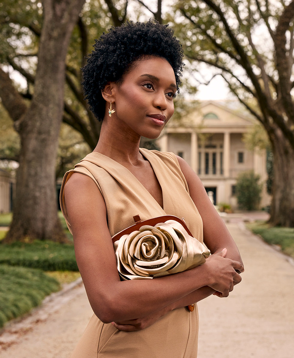 Female - Joelle Wooden Frame Crossbody | Vintage Distressed Metallic | Champagne - champagne - by Patricia Nash - View 6 of 6