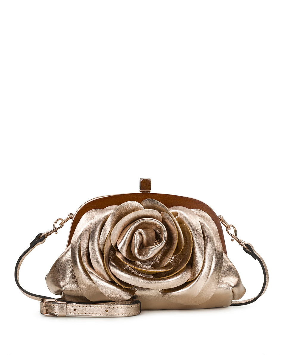Female - Joelle Wooden Frame Crossbody | Vintage Distressed Metallic | Champagne - champagne - by Patricia Nash - View 1 of 6