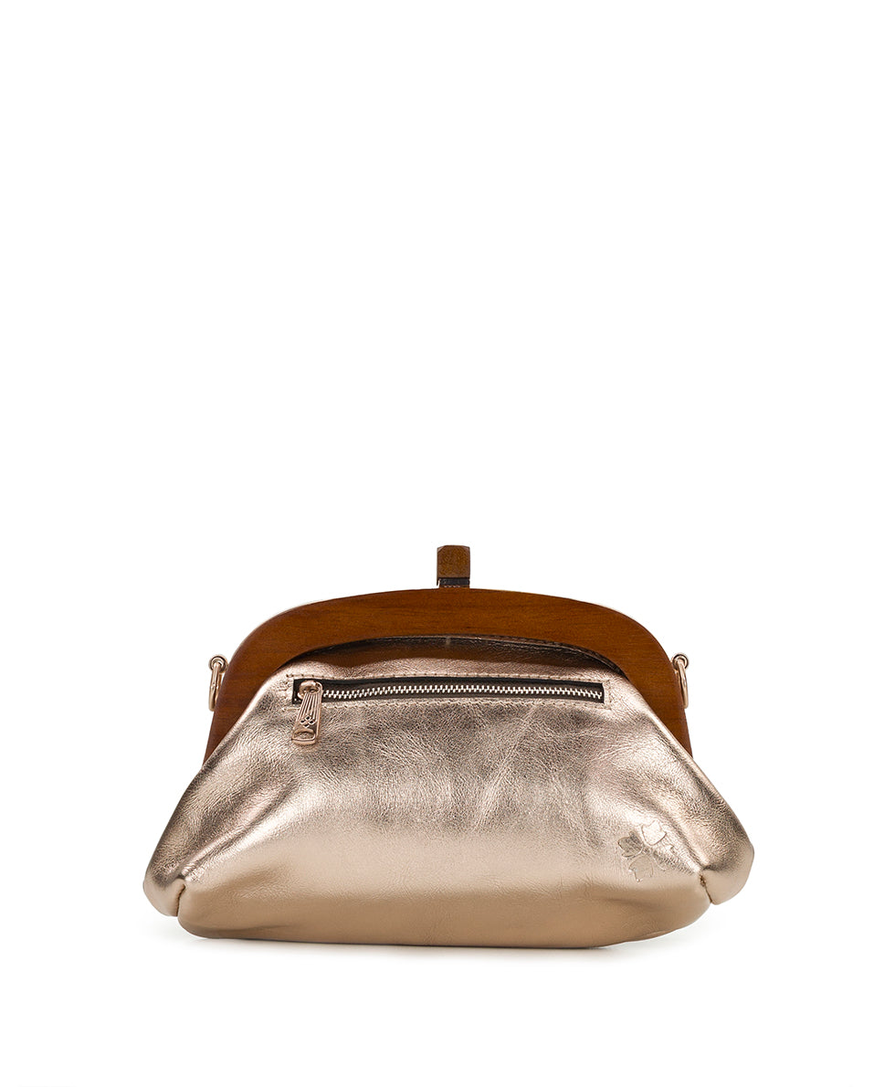 Female - Joelle Wooden Frame Crossbody | Vintage Distressed Metallic | Champagne - champagne - by Patricia Nash - View 3 of 6