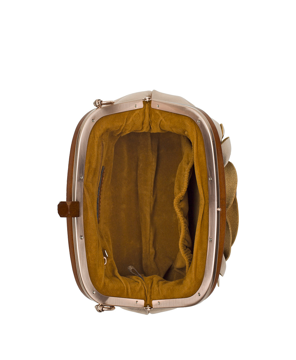 Female - Joelle Wooden Frame Crossbody | Vintage Distressed Metallic | Champagne - champagne - by Patricia Nash - View 5 of 6