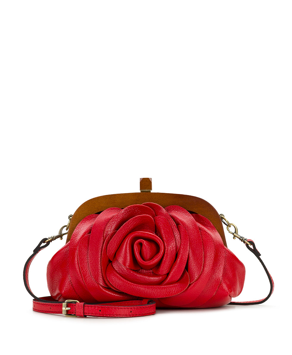 Female - Joelle Wooden Frame Crossbody - Rugged Natural Grain Leather - strawberry - by Patricia Nash - View 1 of 7