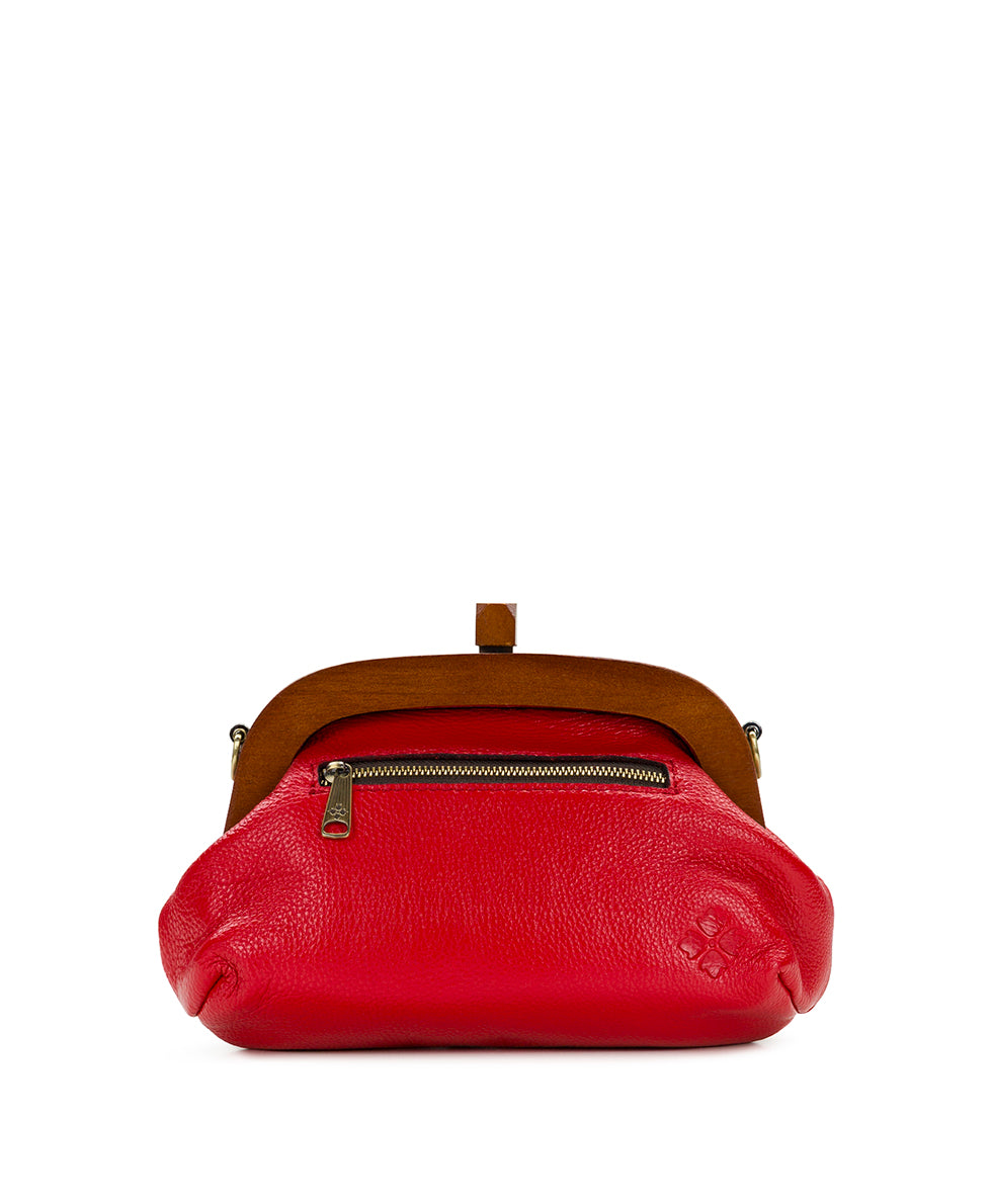 Female - Joelle Wooden Frame Crossbody - Rugged Natural Grain Leather - strawberry - by Patricia Nash - View 2 of 7