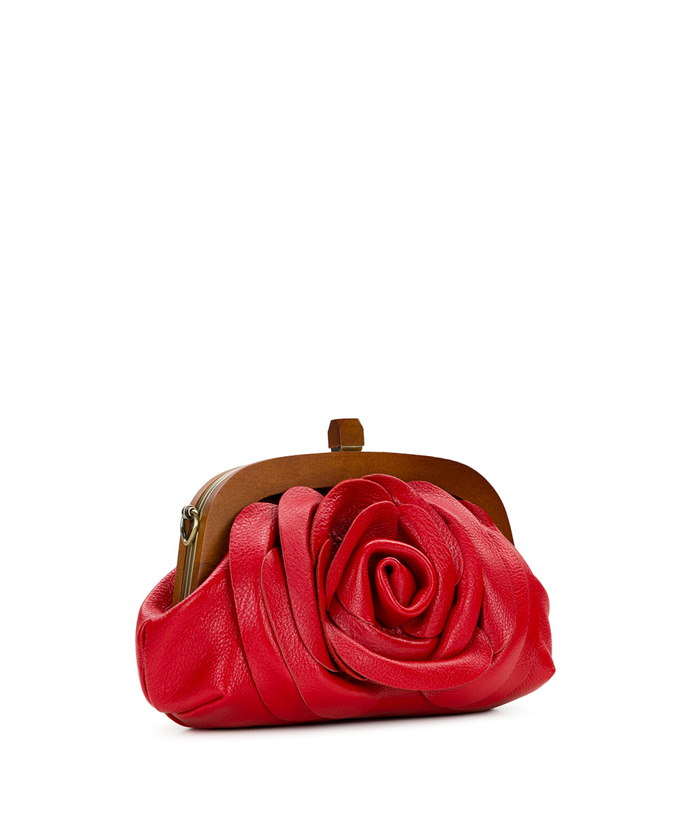 Female - Joelle Wooden Frame Crossbody - Rugged Natural Grain Leather - strawberry - by Patricia Nash - View 3 of 7