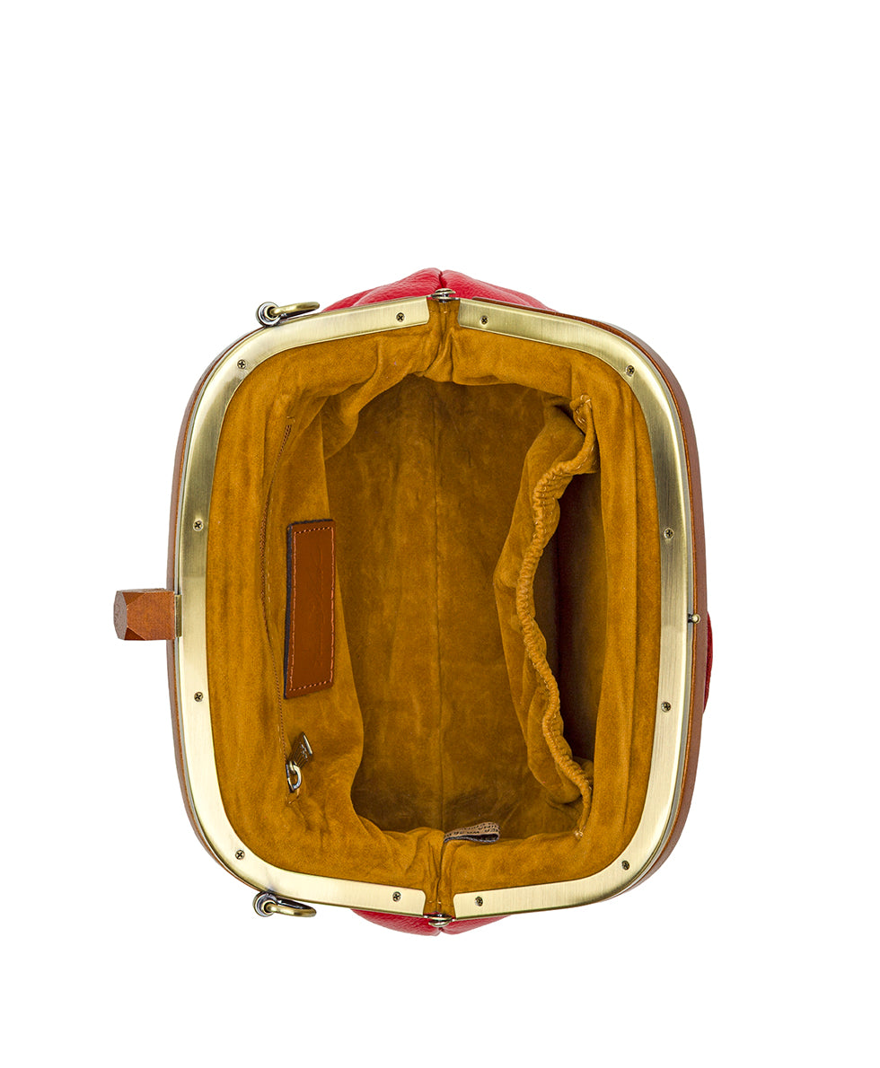Female - Joelle Wooden Frame Crossbody - Rugged Natural Grain Leather - strawberry - by Patricia Nash - View 5 of 7