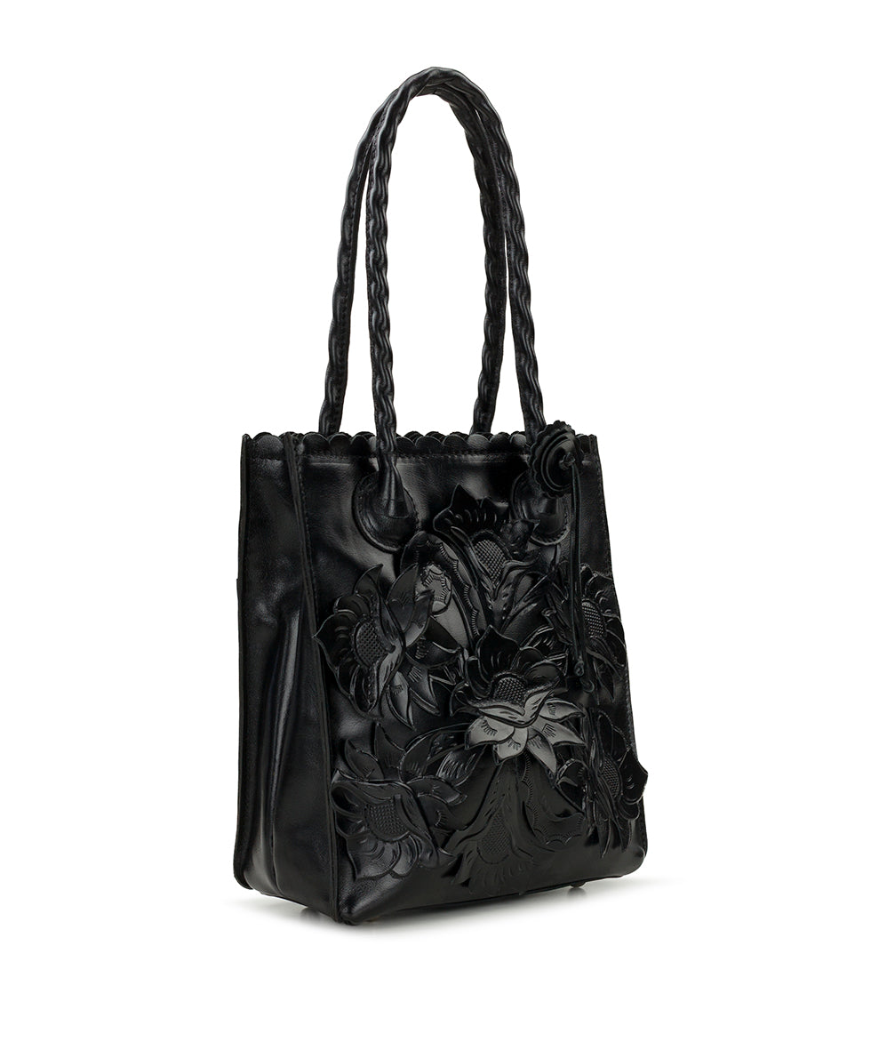 Female - Charline Tote | Cavo Tooled Applique | Distressed Black - distressed black - by Patricia Nash - View 4 of 6