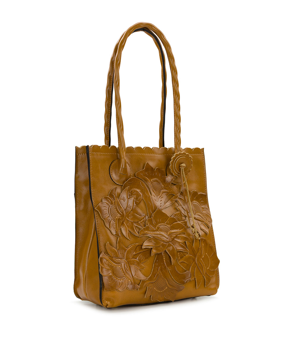 Female - Charline Tote | Cavo Tooled Applique | Distressed Light Tan - light tan - by Patricia Nash - View 4 of 6