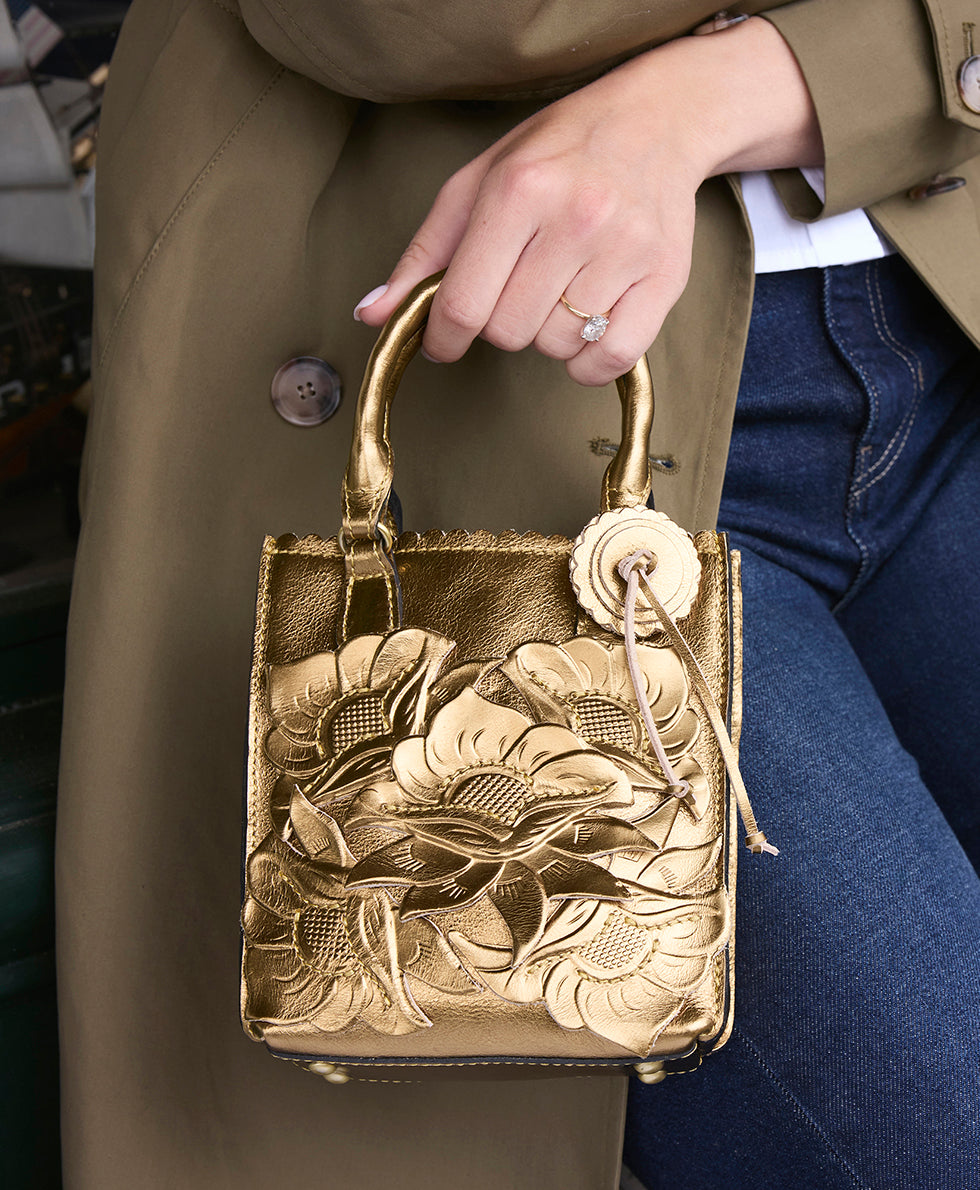 Female - Noella Tote | Cavo Tooled Applique | Antique Broonze - antique bronze - by Patricia Nash - View 6 of 7