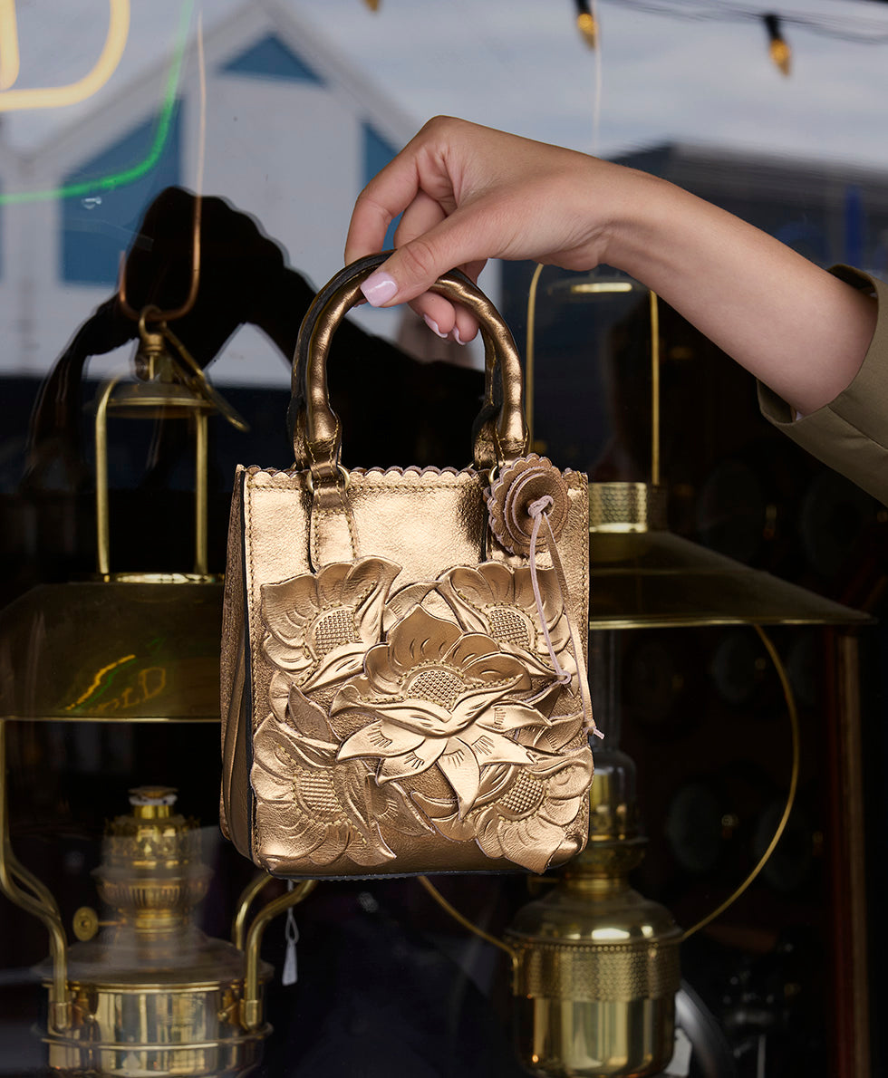 Female - Noella Tote | Cavo Tooled Applique | Antique Broonze - antique bronze - by Patricia Nash - View 7 of 7