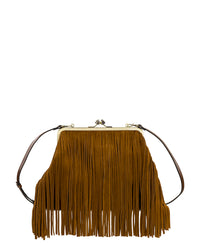 Vivienne Frame Crossbody | Suede Fringe | Cognac