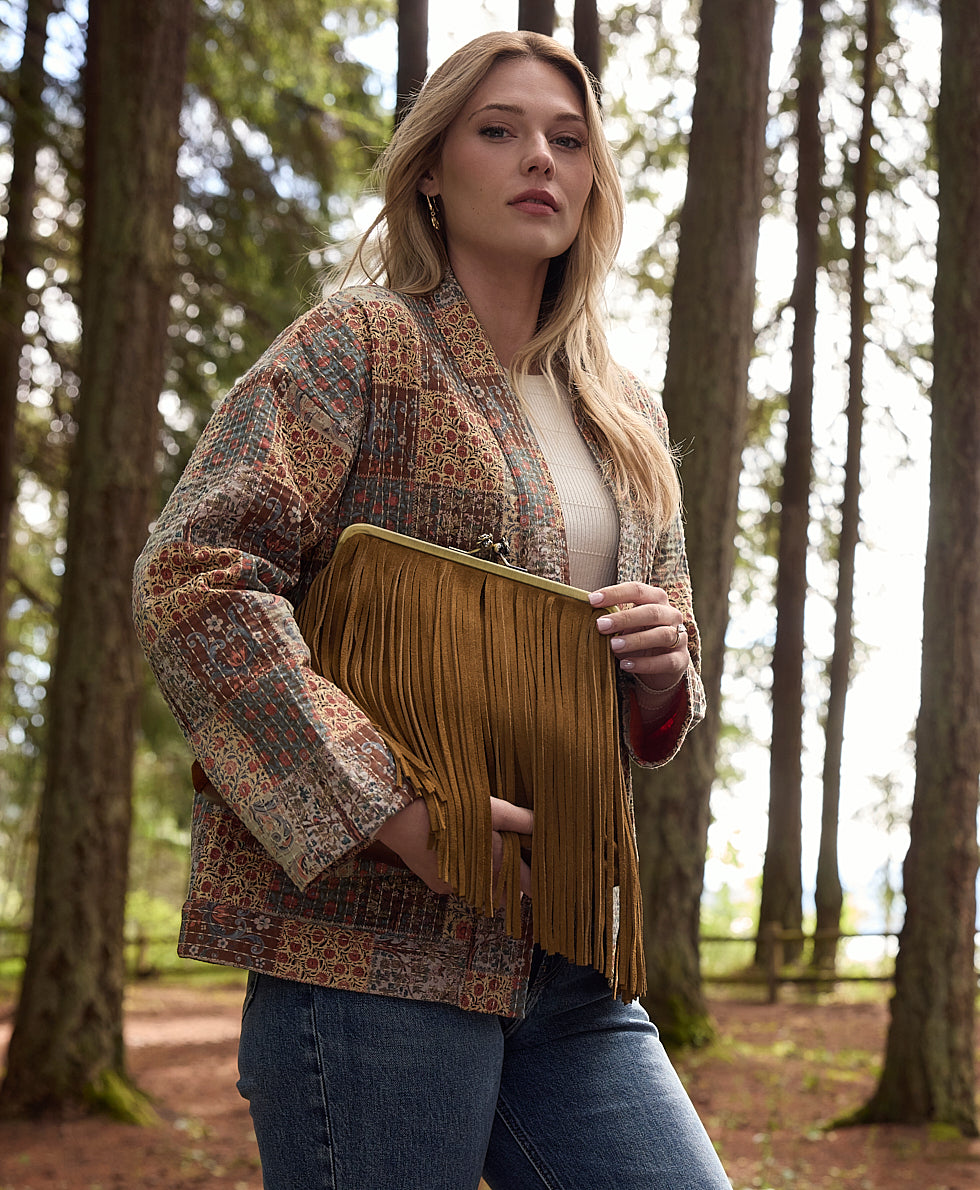 Female - Vivienne Frame Crossbody | Suede Fringe | Cognac - cognac - by Patricia Nash - View 2 of 6