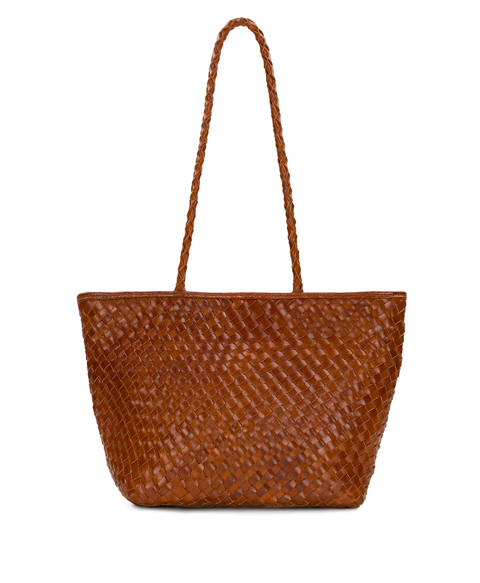 Female - Olivia Satchel Tote - Hand Stained Woven - cognac - by Patricia Nash - View 1 of 7