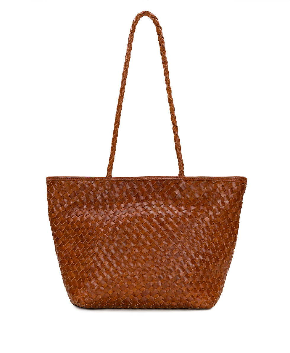 Female - Olivia Satchel Tote - Hand Stained Woven - cognac - by Patricia Nash - View 2 of 7