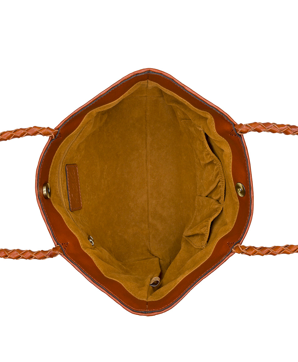 Female - Olivia Satchel Tote - Hand Stained Woven - cognac - by Patricia Nash - View 5 of 7