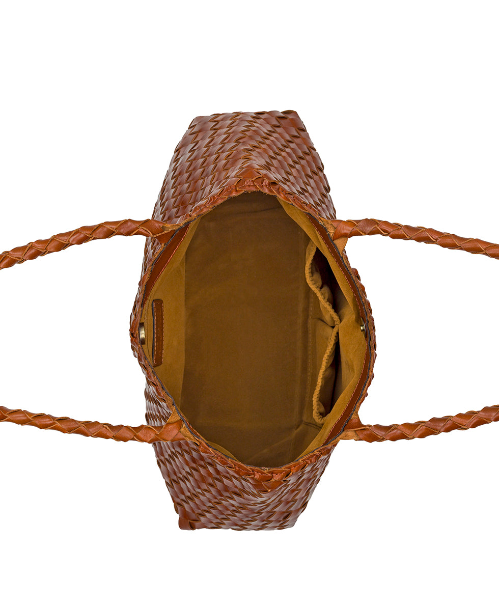 Female - Cheri Large Satchel - Hand Stained Woven - cognac - by Patricia Nash - View 10 of 14