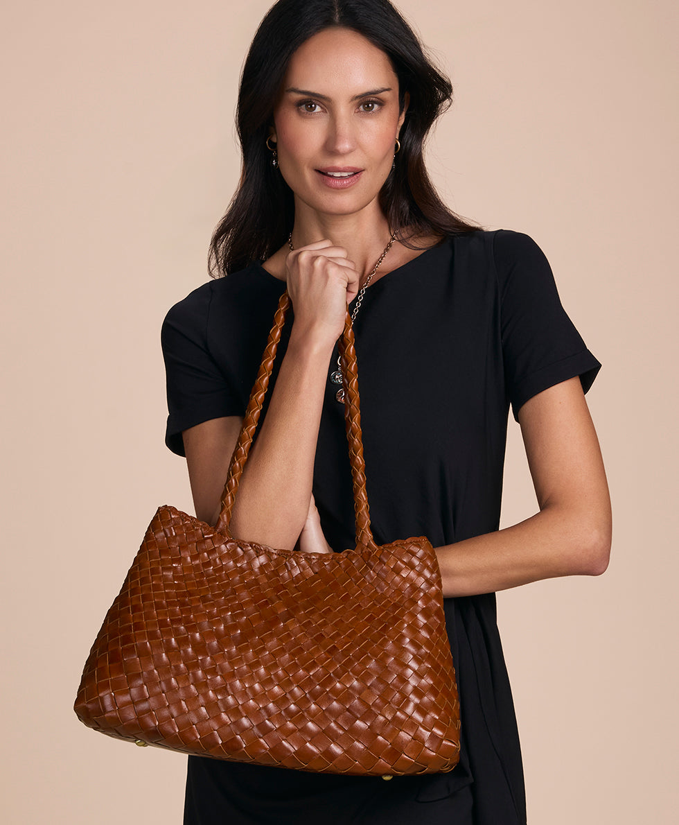 Cheri Large Satchel - Hand Stained Woven – Patricia Nash