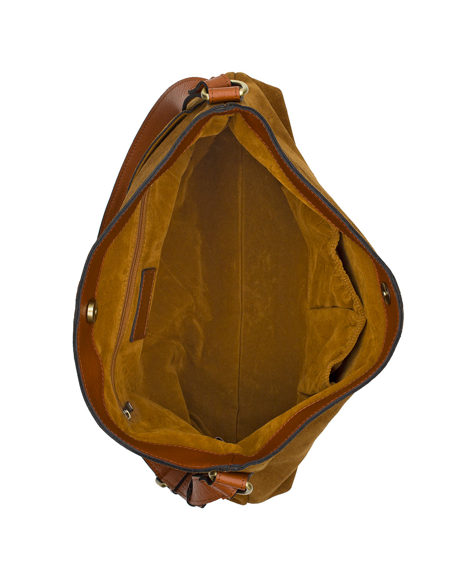 Female - Liora Slouchy Tote with Mini Torri - Suede Leather - cognac - by Patricia Nash - View 7 of 10