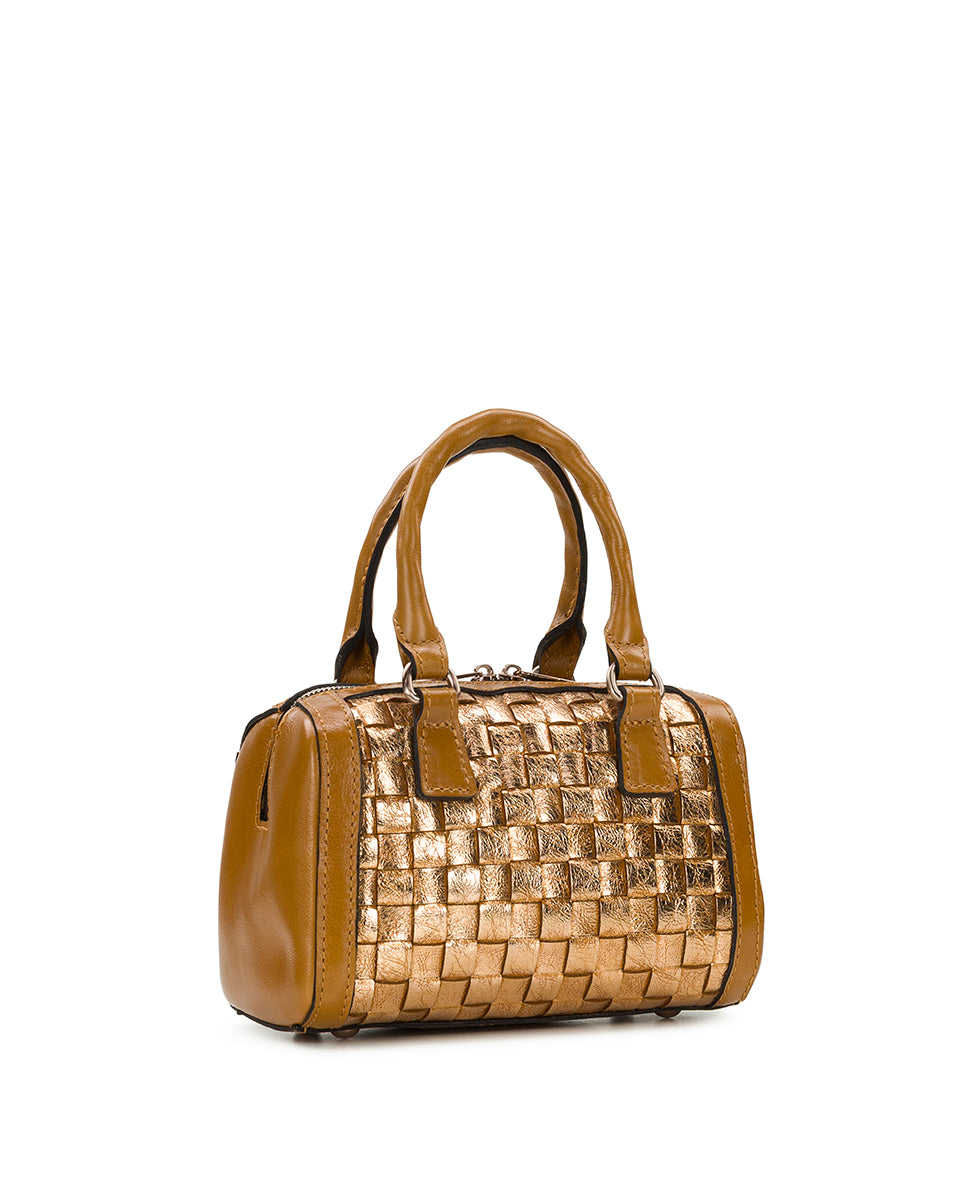Female - Rodez Satchel -  Vintage Distressed Metallic Woven - light tan - by Patricia Nash - View 4 of 7