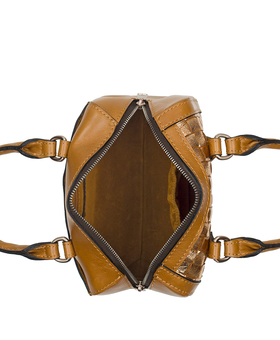 Female - Rodez Satchel -  Vintage Distressed Metallic Woven - light tan - by Patricia Nash - View 5 of 7