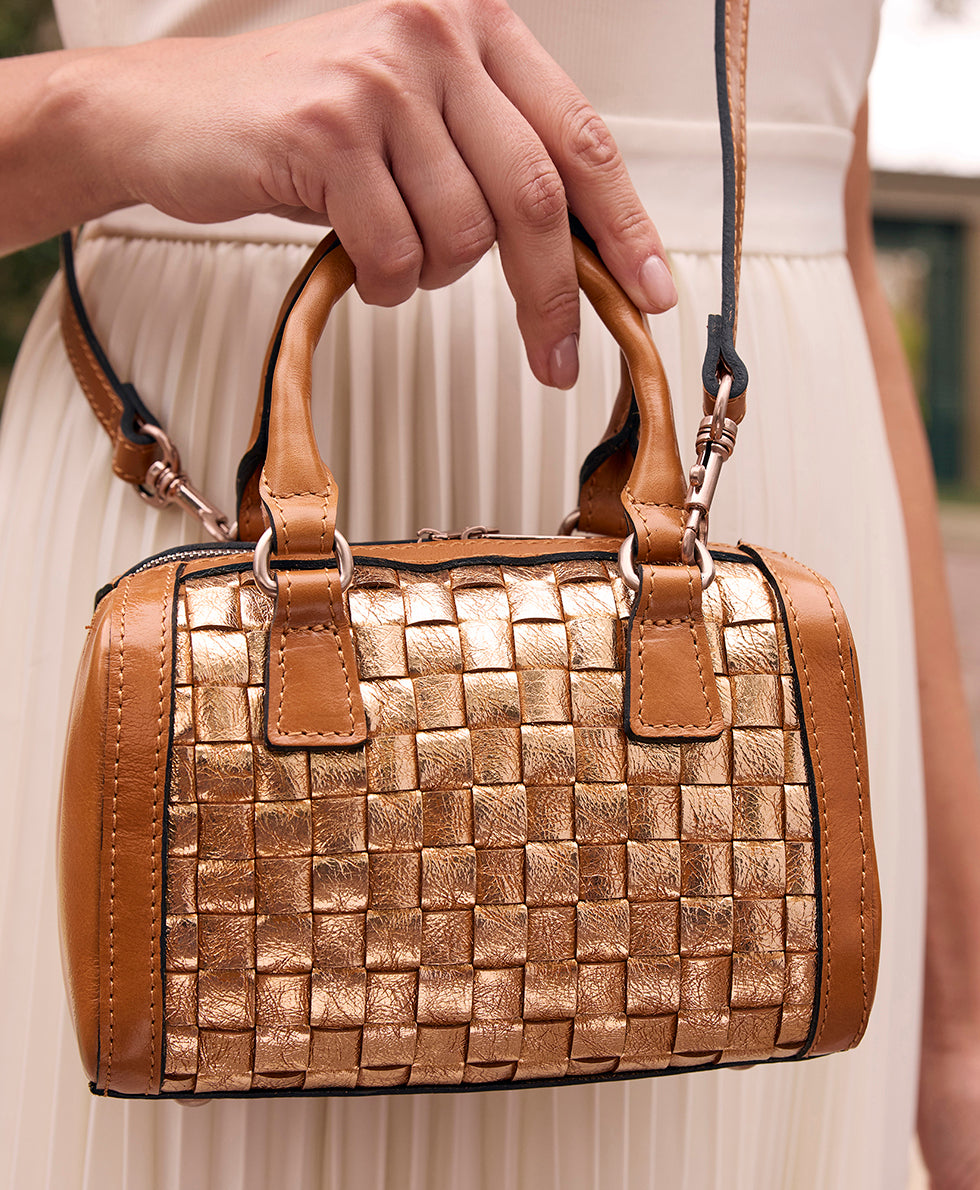 Rodez Satchel - Vintage Distressed Metallic Woven – Patricia Nash