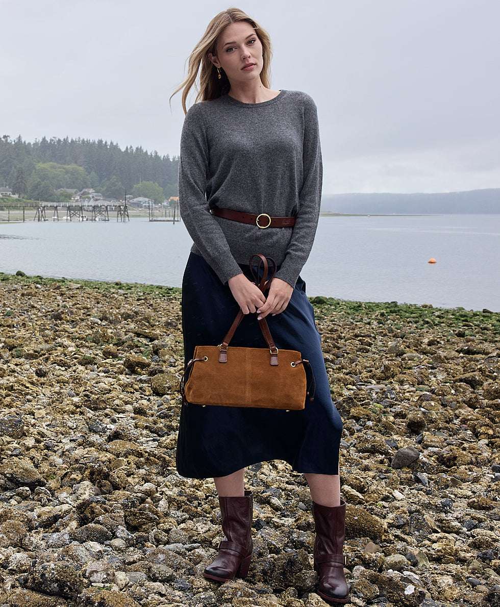 Female - Linnea Shoulder Bag | Suede Leather | Cognac - cognac - by Patricia Nash - View 6 of 6