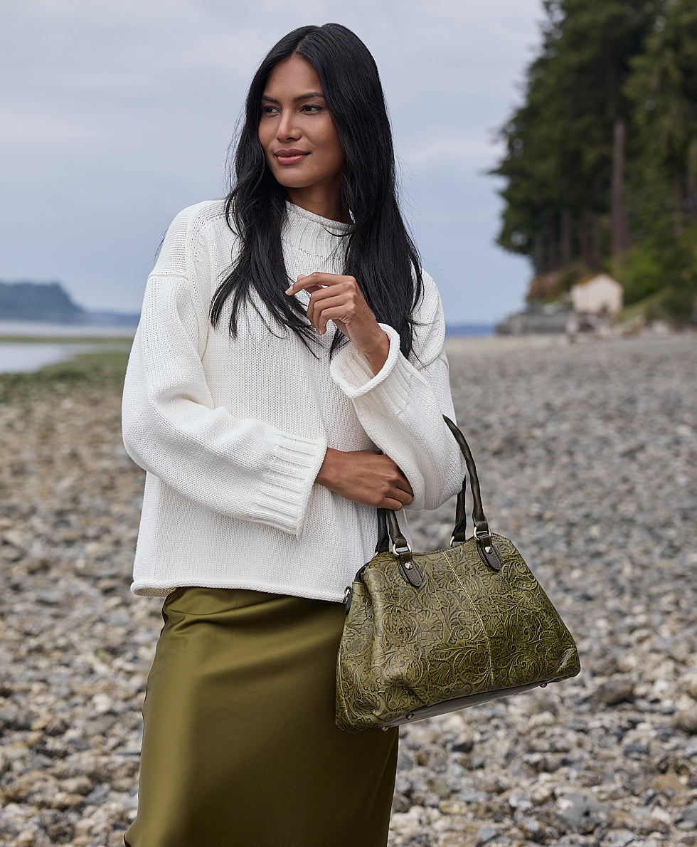 Female - Johanne Satchel | Brazilian Supple Tooled | Olive - olive - by Patricia Nash - View 2 of 5