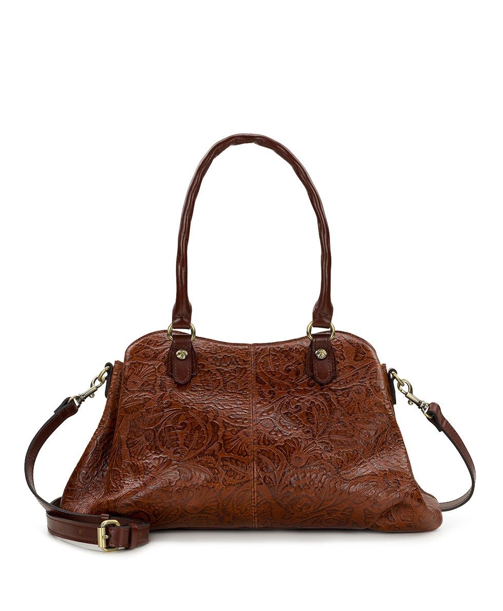 Female - Johanne Satchel | Brazilian Supple Tooled | Cognac - cognac - by Patricia Nash - View 1 of 6