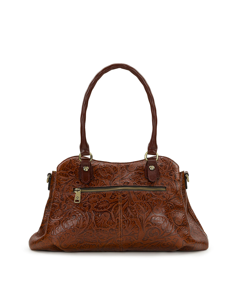 Female - Johanne Satchel | Brazilian Supple Tooled | Cognac - cognac - by Patricia Nash - View 3 of 6