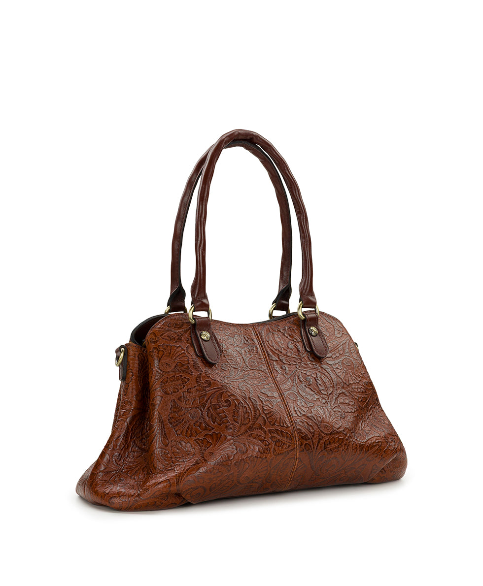 Female - Johanne Satchel | Brazilian Supple Tooled | Cognac - cognac - by Patricia Nash - View 4 of 6