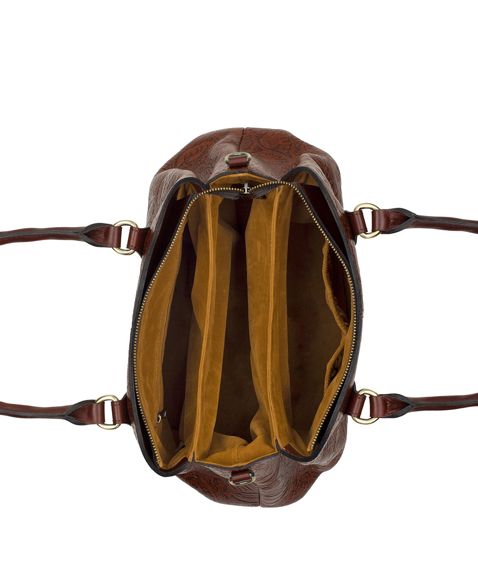 Female - Johanne Satchel | Brazilian Supple Tooled | Cognac - cognac - by Patricia Nash - View 5 of 6