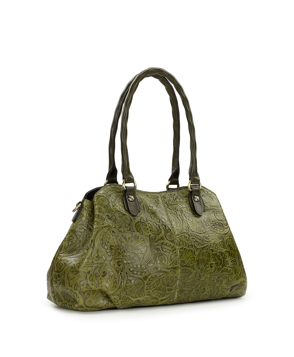 Female - Johanne Satchel | Brazilian Supple Tooled | Olive - olive - by Patricia Nash - View 4 of 5