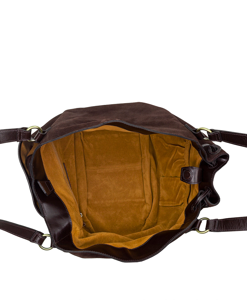 Female - Mads Drawstring | Suede Leather | Chocolate - chocolate - by Patricia Nash - View 5 of 5
