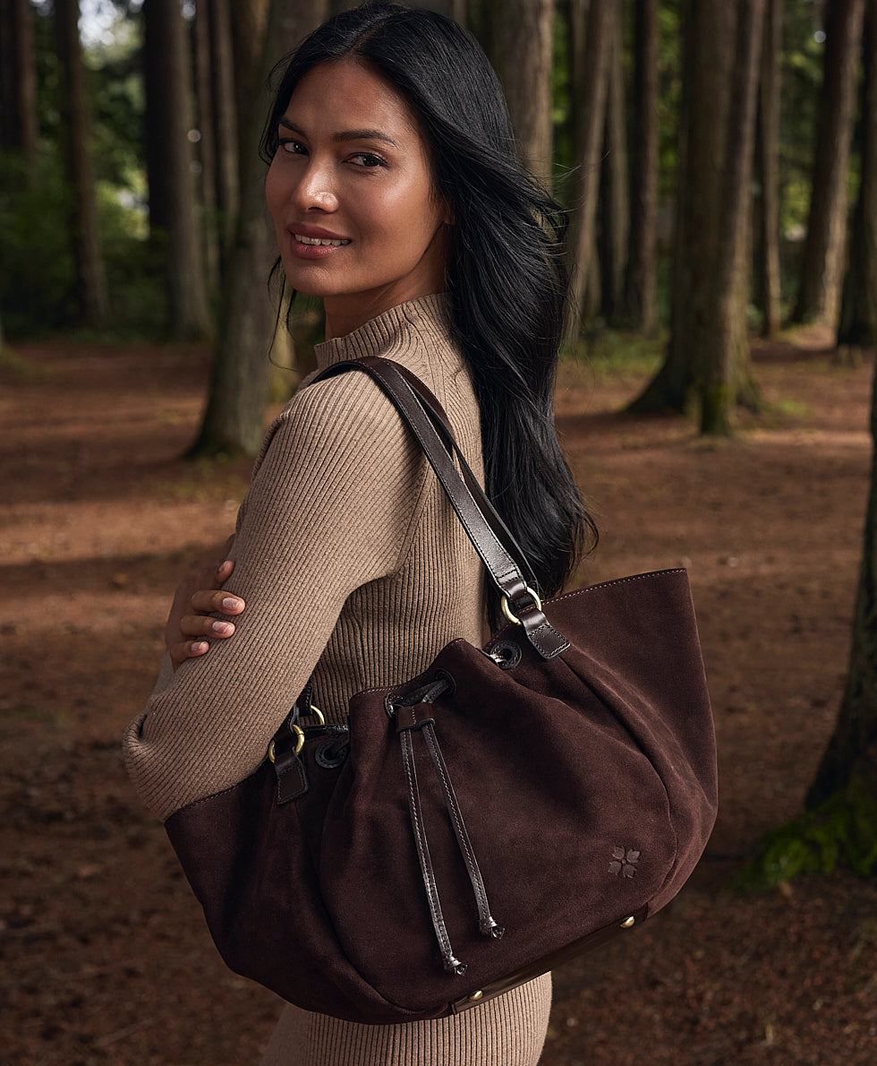 Female - Mads Drawstring | Suede Leather | Chocolate - chocolate - by Patricia Nash - View 2 of 5