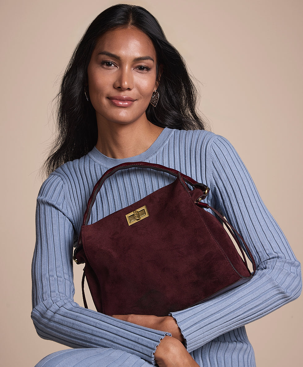 Female - Loenen Top Handle | Suede Leather | Plum - plum - by Patricia Nash - View 5 of 5