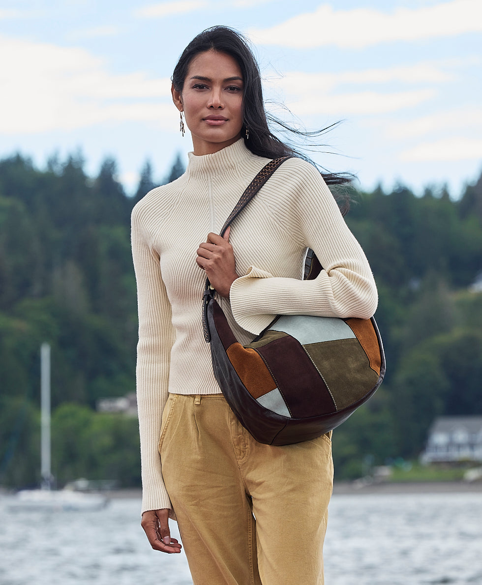 Female - Lou Hobo | Suede Patchwork | Chocolate/Cognac/Olive/Nordic Blue - chocolate/cognac/olive/nordic blue - by Patricia Nash - View 5 of 5