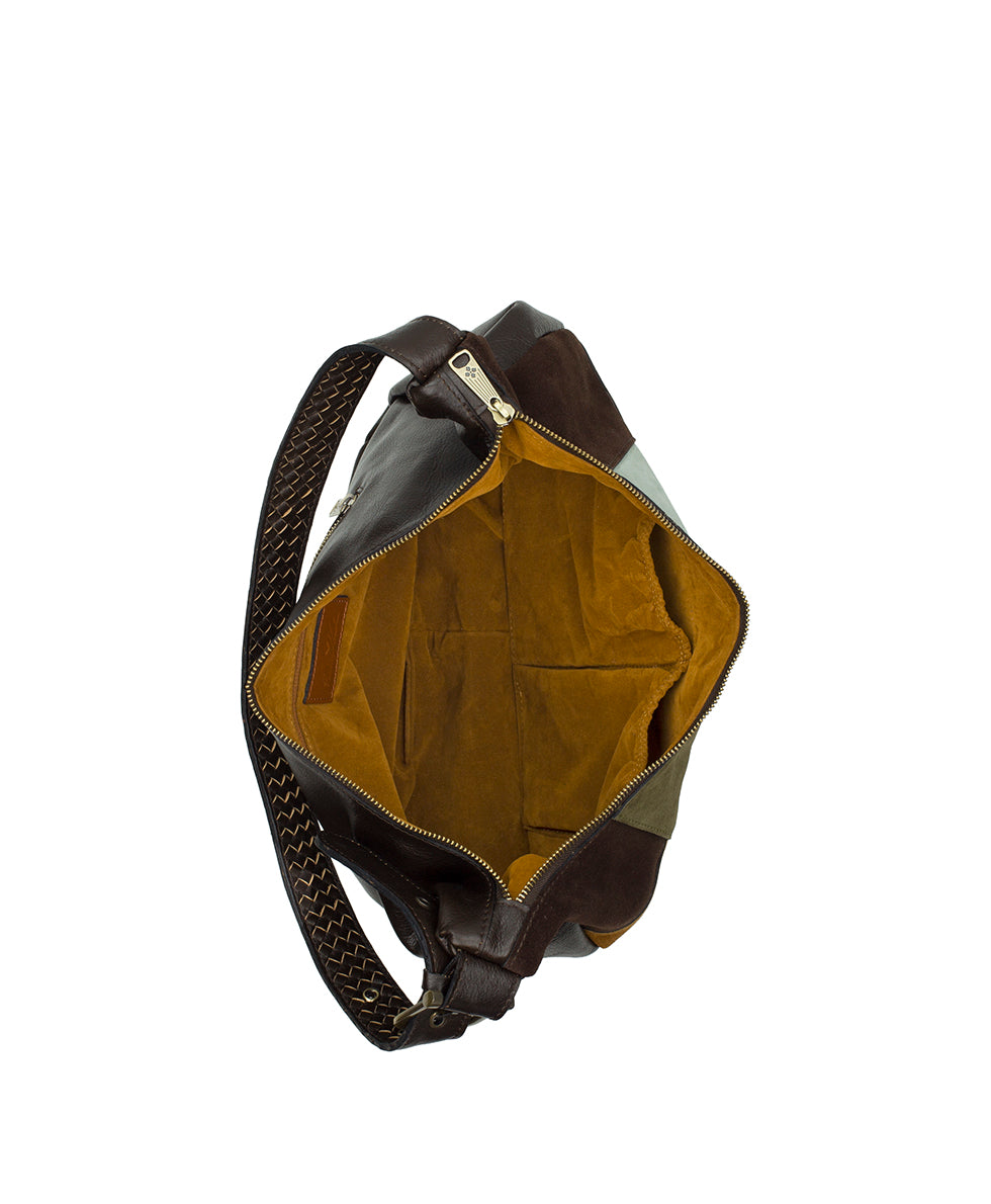 Female - Lou Hobo | Suede Patchwork | Chocolate/Cognac/Olive/Nordic Blue - chocolate/cognac/olive/nordic blue - by Patricia Nash - View 4 of 5