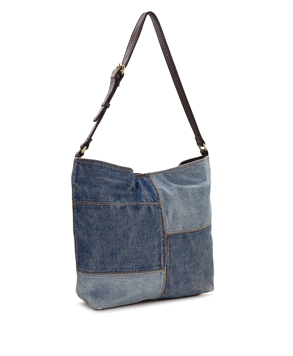 Female - Heidal Shoulder Bag | Patchwork Denim | Dark Denim/Light Denim - dark denim/light denim - by Patricia Nash - View 3 of 4