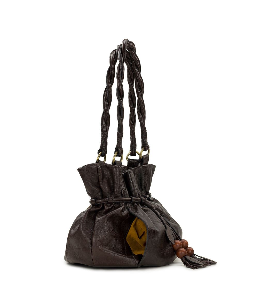 Female - Freja Drawstring | Rugged Natural Grain | Chocolate - chocolate - by Patricia Nash - View 4 of 5