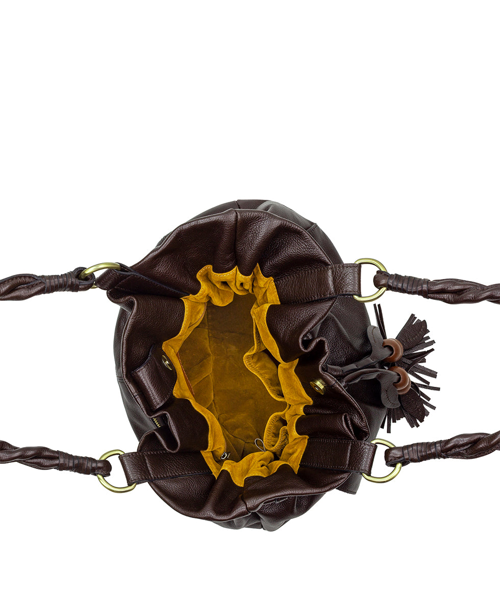 Female - Freja Drawstring | Rugged Natural Grain | Chocolate - chocolate - by Patricia Nash - View 5 of 5