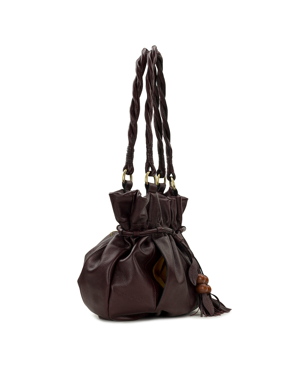 Female - Freja Drawstring | Rugged Natural Grain | Plum - plum - by Patricia Nash - View 4 of 5