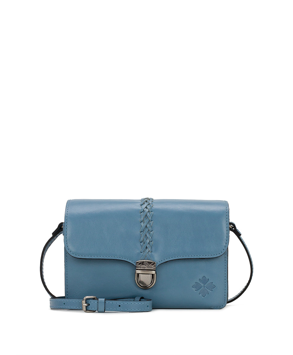 Female - Bianco Crossbody Organizer - Vintage Distressed Leather - blue fog - by Patricia Nash - View 1 of 5