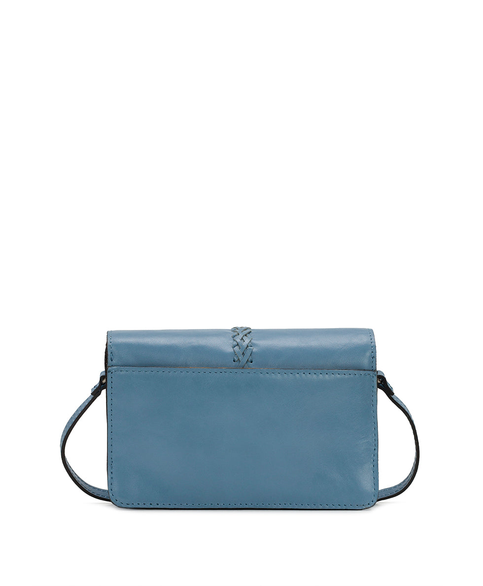 Female - Bianco Crossbody Organizer - Vintage Distressed Leather - blue fog - by Patricia Nash - View 2 of 5