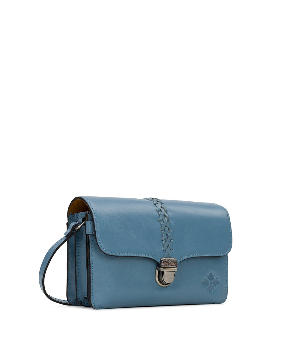 Female - Bianco Crossbody Organizer - Vintage Distressed Leather - blue fog - by Patricia Nash - View 3 of 5