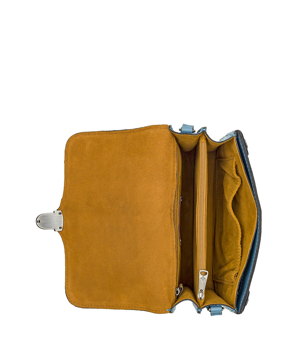 Female - Bianco Crossbody Organizer - Vintage Distressed Leather - blue fog - by Patricia Nash - View 5 of 5