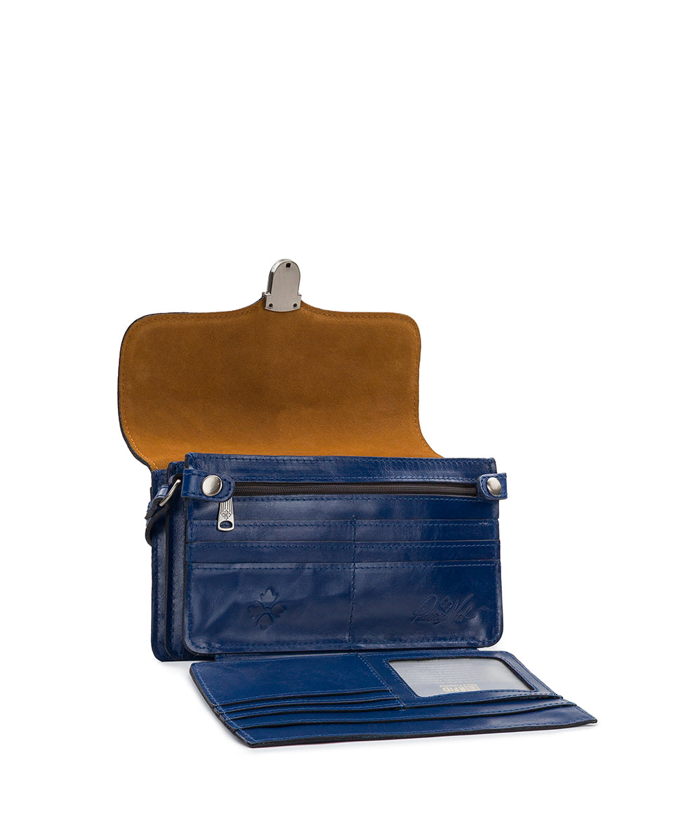Female - Bianco Crossbody Organizer - Vintage Distressed Leather - navy peony - by Patricia Nash - View 4 of 5